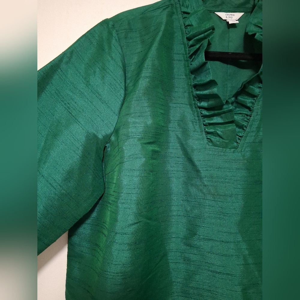 Crown & Ivy Emerald Green Ruffled Blouse-XL - Picture 8 of 10
